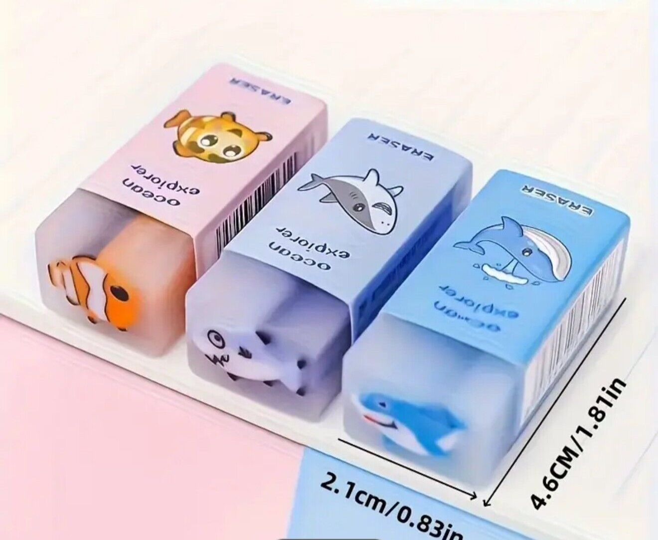 Erasers Rubber Plastic for School Gift Party Bag Stocking Fillers 3 Pieces