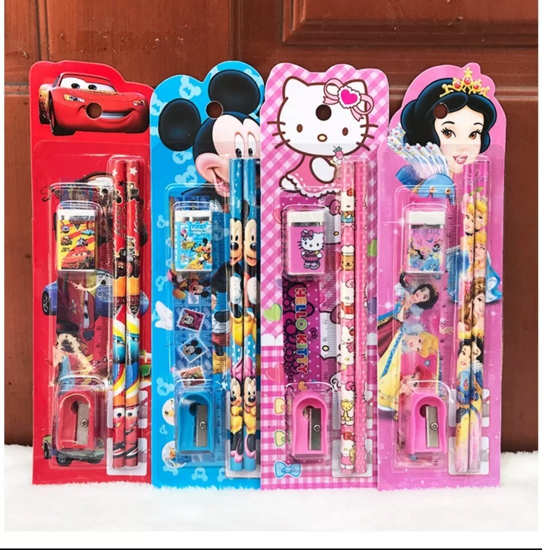 DISNEY 5PCS SET STATIONERY RULER SHARPENER PENCIL ERASER SET FOR KIDS SCHOOL