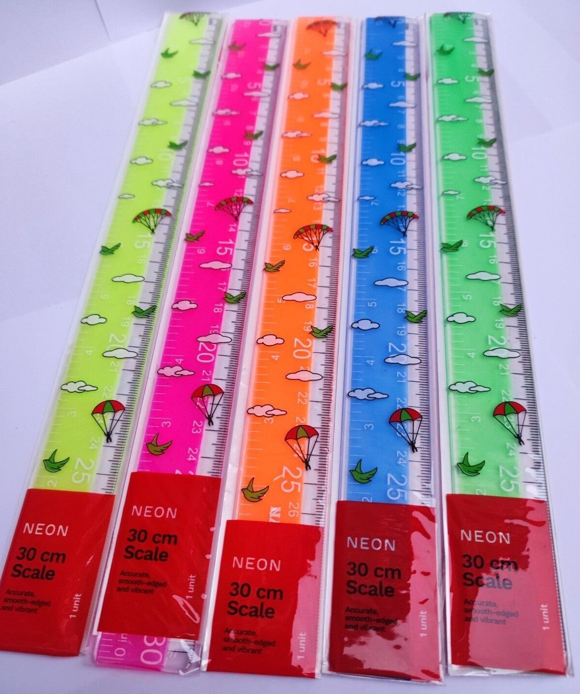 30cm/12" Neon Ruler - School Work Office Rulers Stationery Brand New