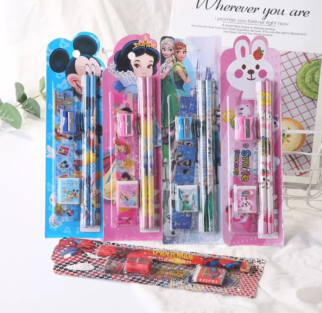 DISNEY 5PCS SET STATIONERY RULER SHARPENER PENCIL ERASER SET FOR KIDS SCHOOL