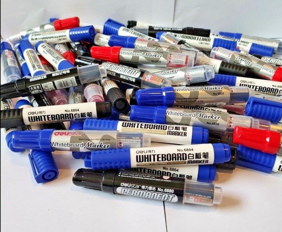 4x Large Dry Wipe White Board Markers Pens Bullet Tip Black Blue Red