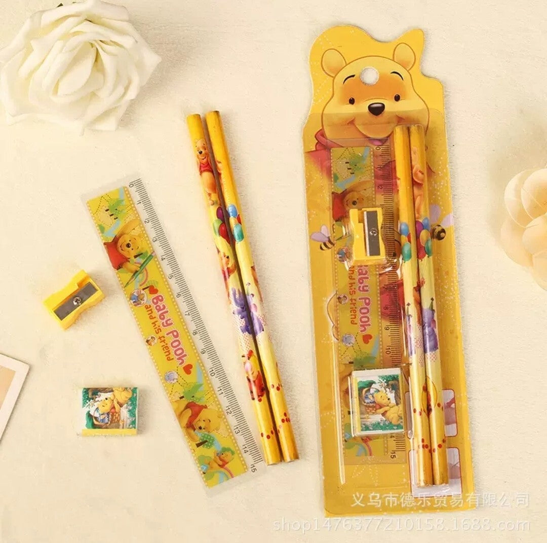 DISNEY 5PCS SET STATIONERY RULER SHARPENER PENCIL ERASER SET FOR KIDS SCHOOL NEW