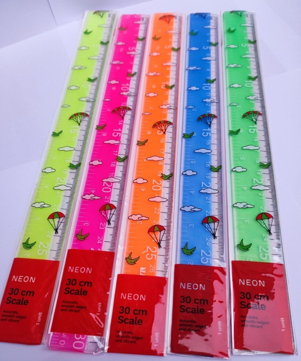 30cm/12" Neon Ruler - School Work Office Rulers Stationery Brand New