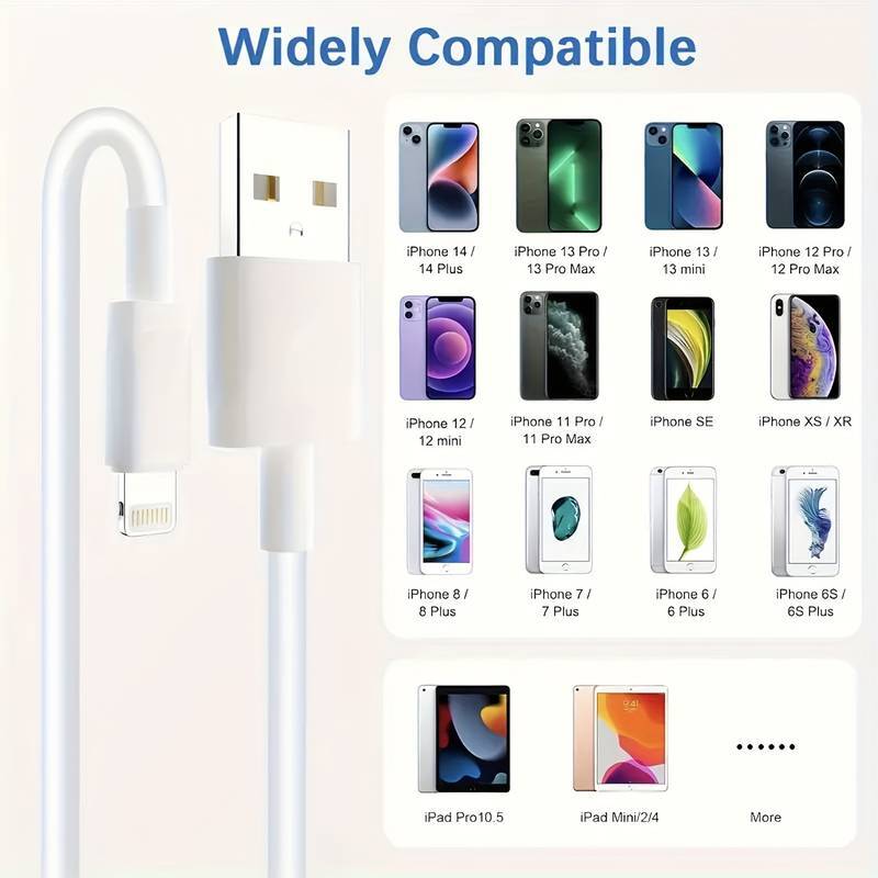Fast Charger USB Cable for iPhone 5–14 Pro Max iPad – Sync Data Charging Cord