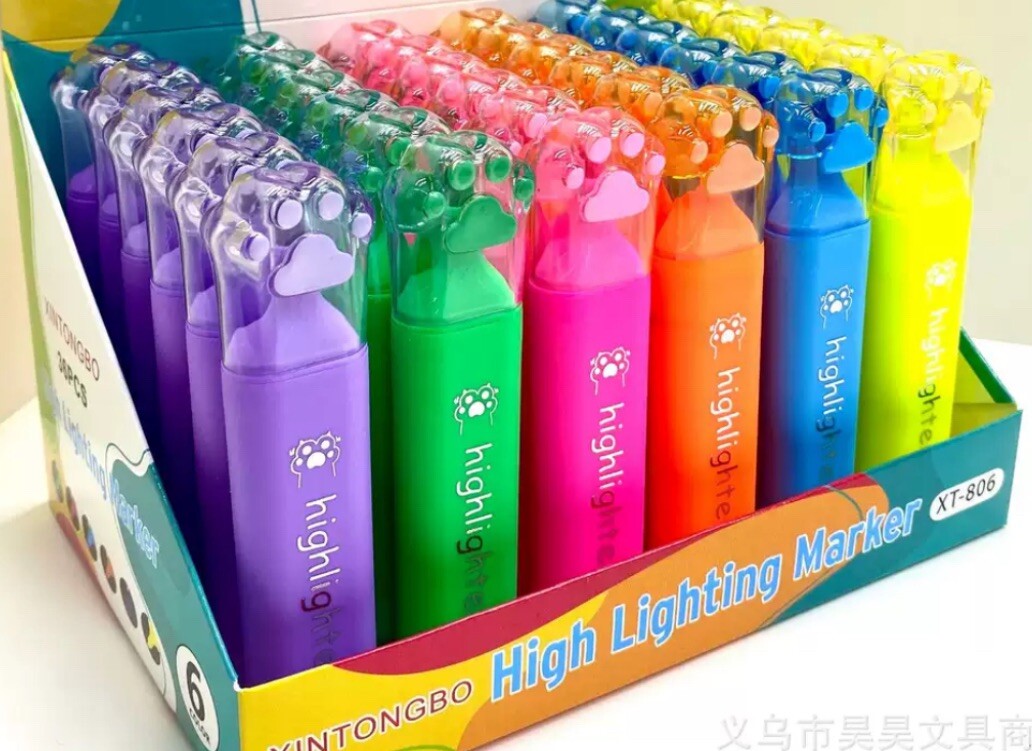 6PCS HIGHLIGHTER PENS ASSORTED BRIGHT COLOURS MARKERS SCHOOL OFFICE