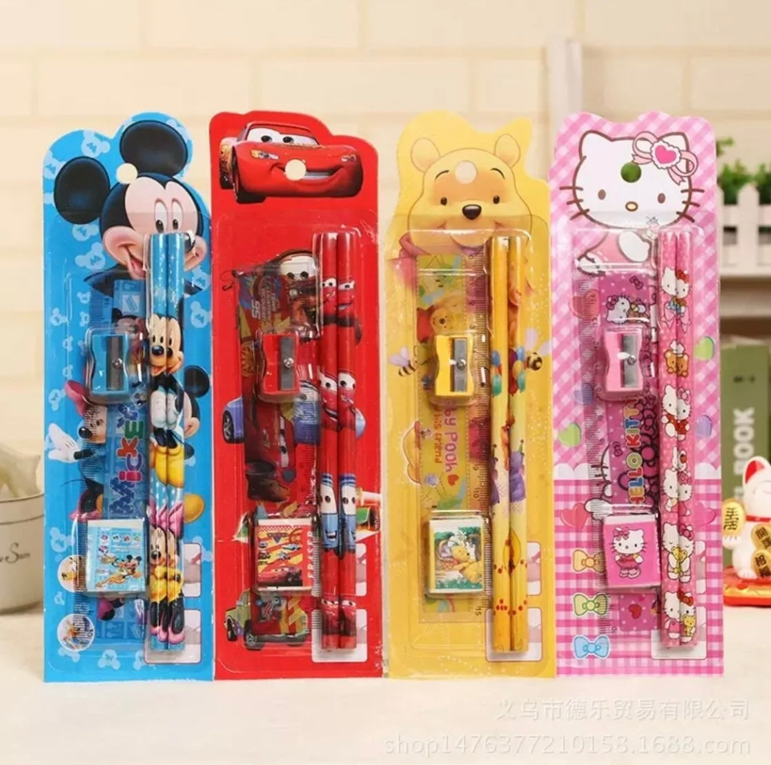 DISNEY 5PCS SET STATIONERY RULER SHARPENER PENCIL ERASER SET FOR KIDS SCHOOL