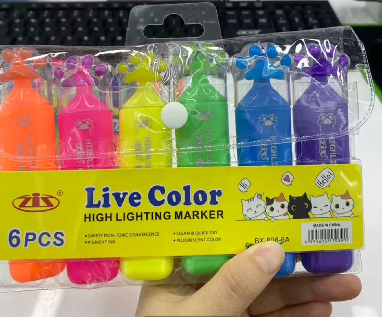 6PCS HIGHLIGHTER PENS ASSORTED BRIGHT COLOURS MARKERS SCHOOL OFFICE