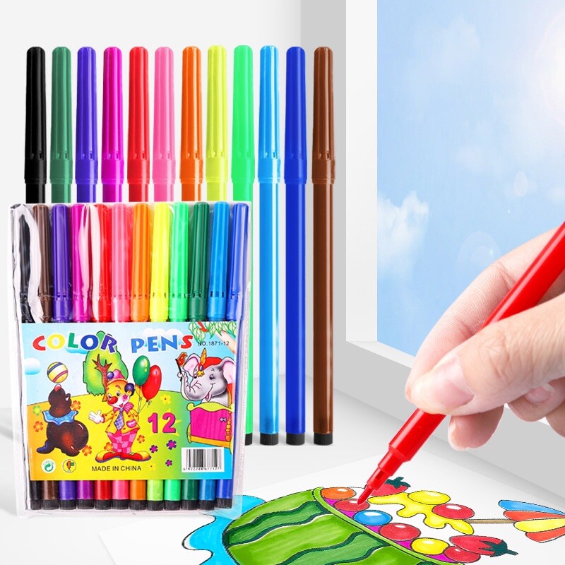 Felt Tip Fibre Pens Set Fine Drawing Colouring Art School Colour Kids 24PCS