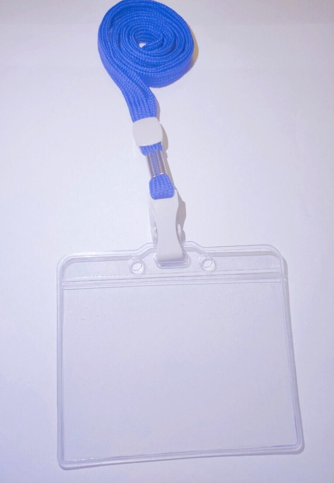 ID Badge Wallet Plastic Pocket Lanyard Blue Neck Strap 95mm x 68mm New