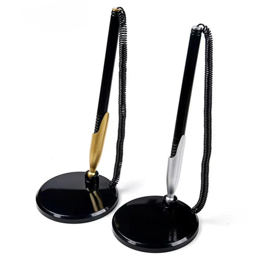 Reception Pen Desk Set On Chain With Stand- Black Counter Pen New
