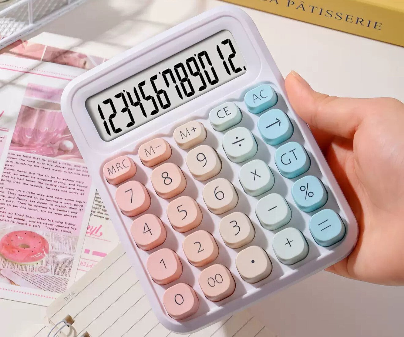 DIGITS DISPLAY DESKTOP CALCULATOR, JUMBO LARGE BUTTONS- 12 DIGITS RANDOM COLOURS