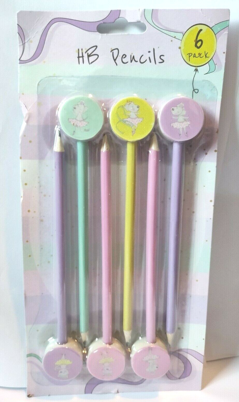 HB Pencils with Erasers Topped Ballerine Erasers for Children Kids School Home