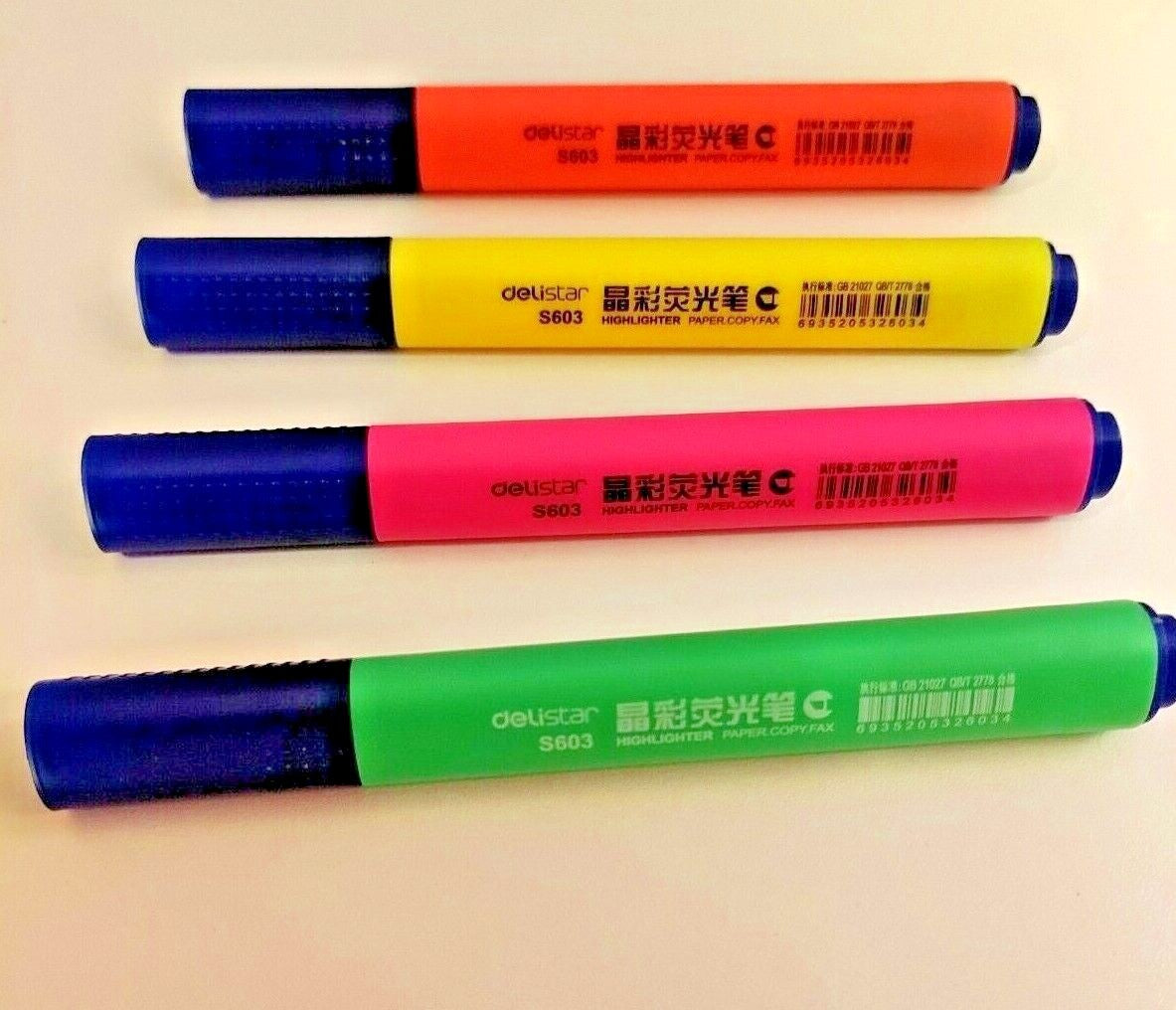 HIGHLIGHTER PENS MARKER ASSORTED BRIGHT COLOURS FOR SCHOOL OFFICE 4PCS