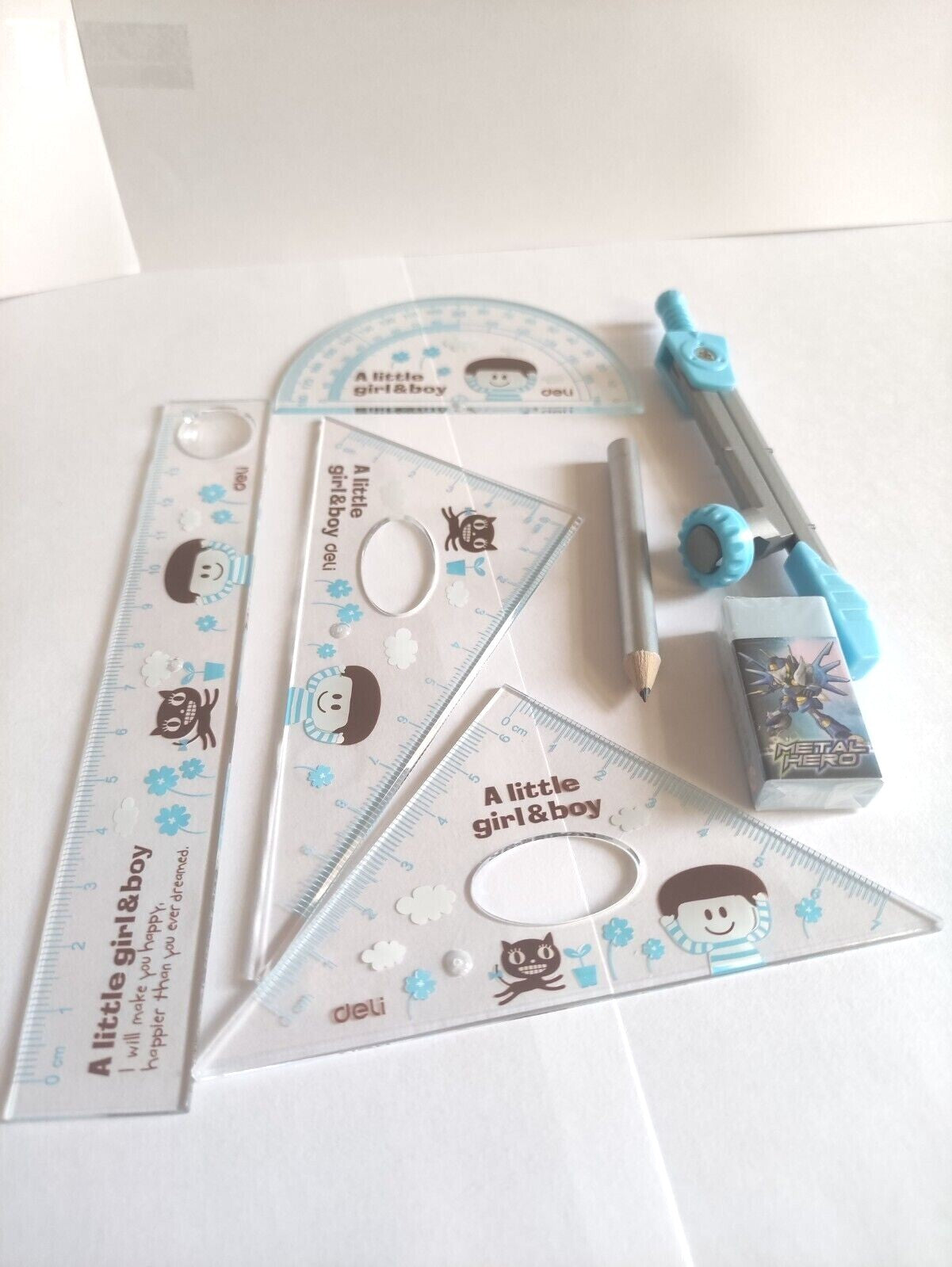 Maths Geometry Set Compass Ruler Protractor Box 7PCS For Boys Girls School Home