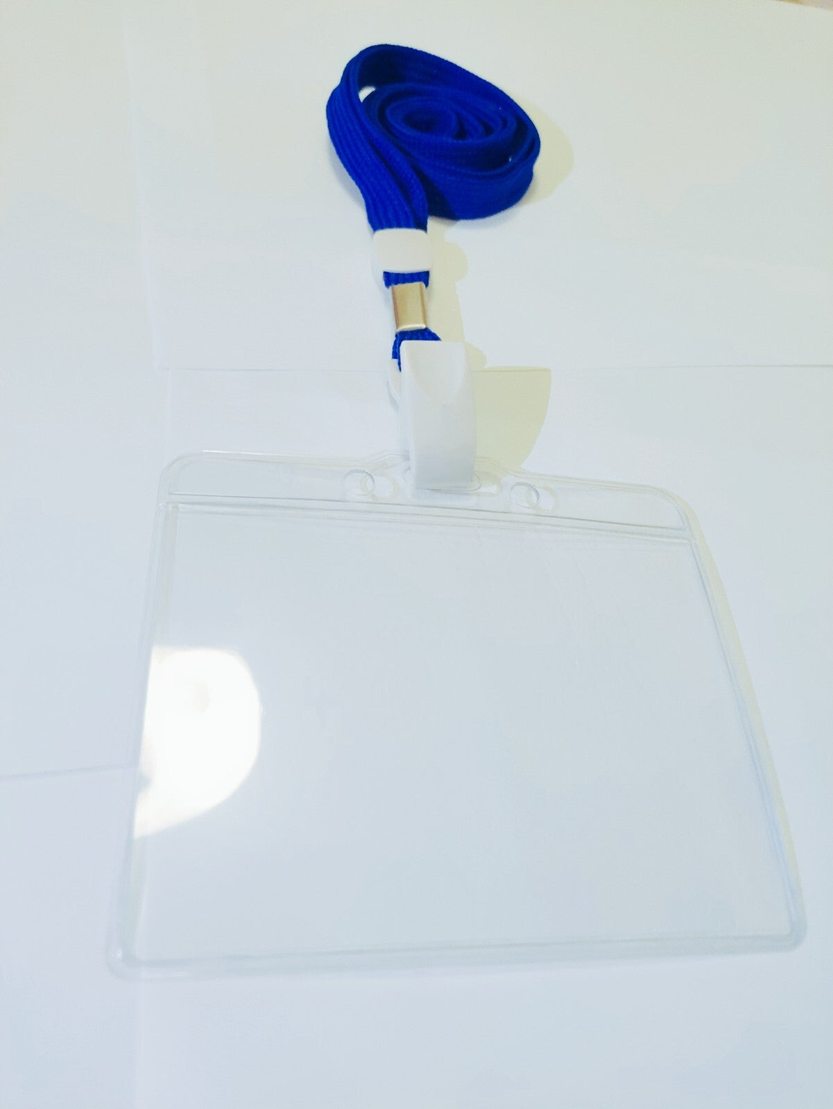 ID Badge Wallet Plastic Pocket Lanyard Blue Neck Strap 95mm x 68mm New