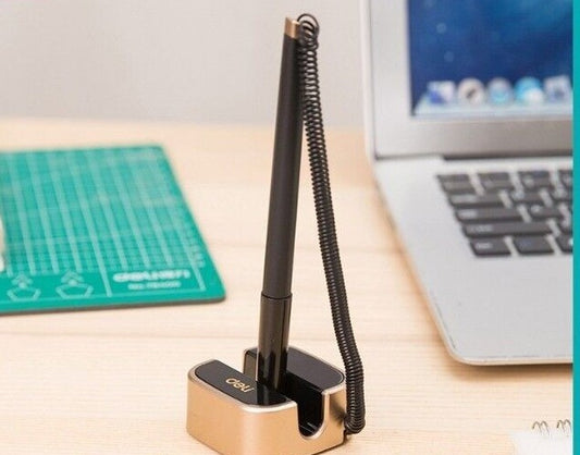Reception Pen Desk Set On Chain With Stand- Black Counter Pen Brand New