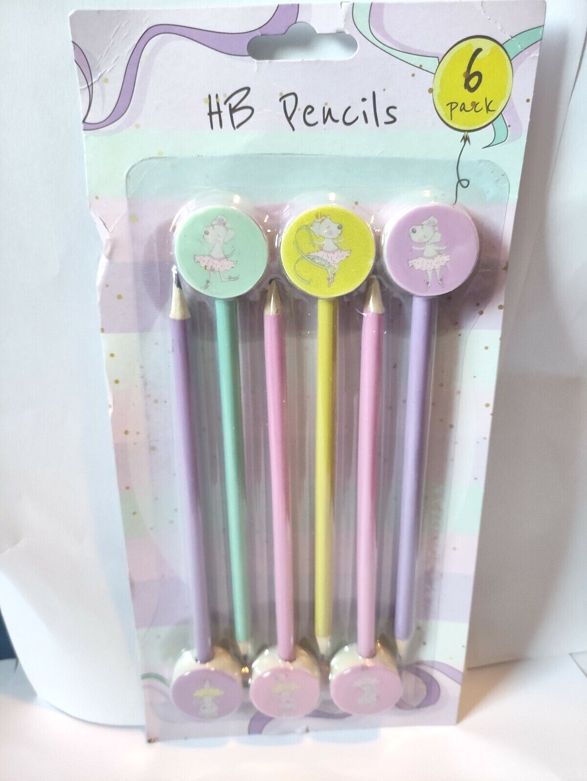 HB Pencils with Erasers Topped Ballerine Erasers for Children Kids School Home