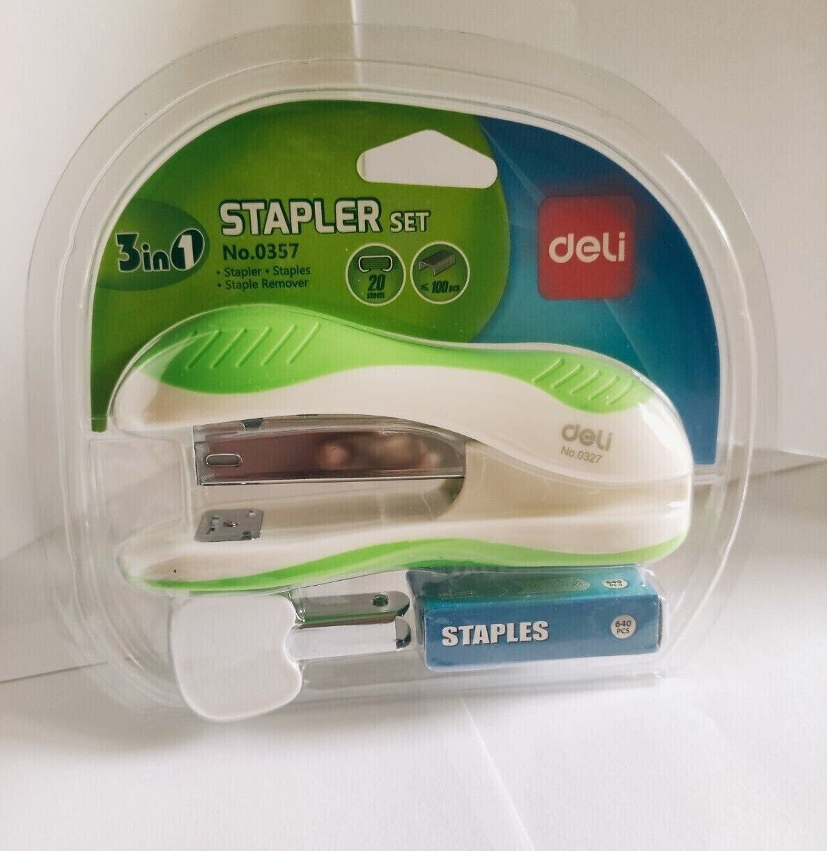  Deli 3 in 1 Stapler Set for Office School Business Random Colours Brand New