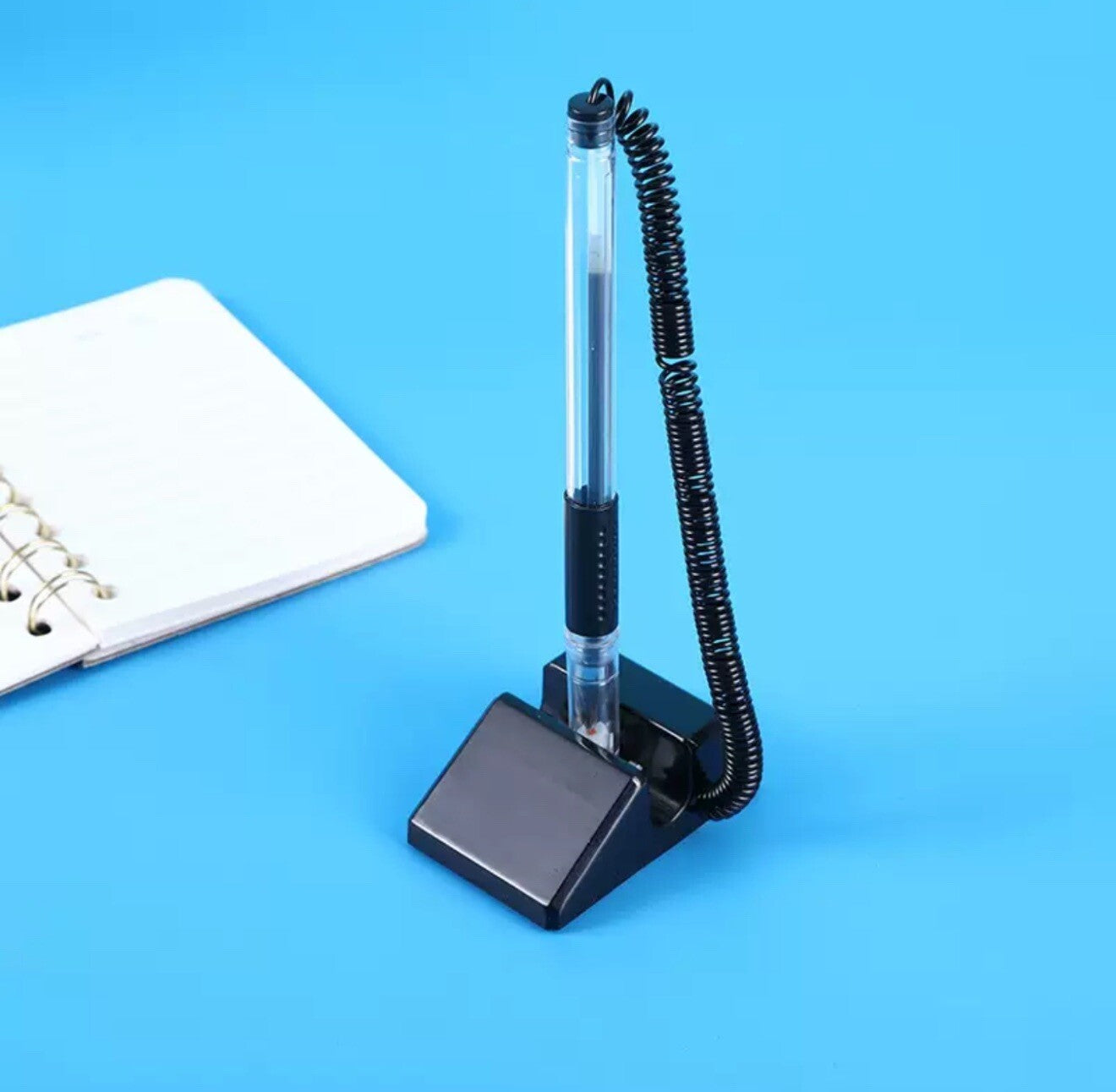 Reception Pen Desk Set On Chain With Stand- Black Counter Pen