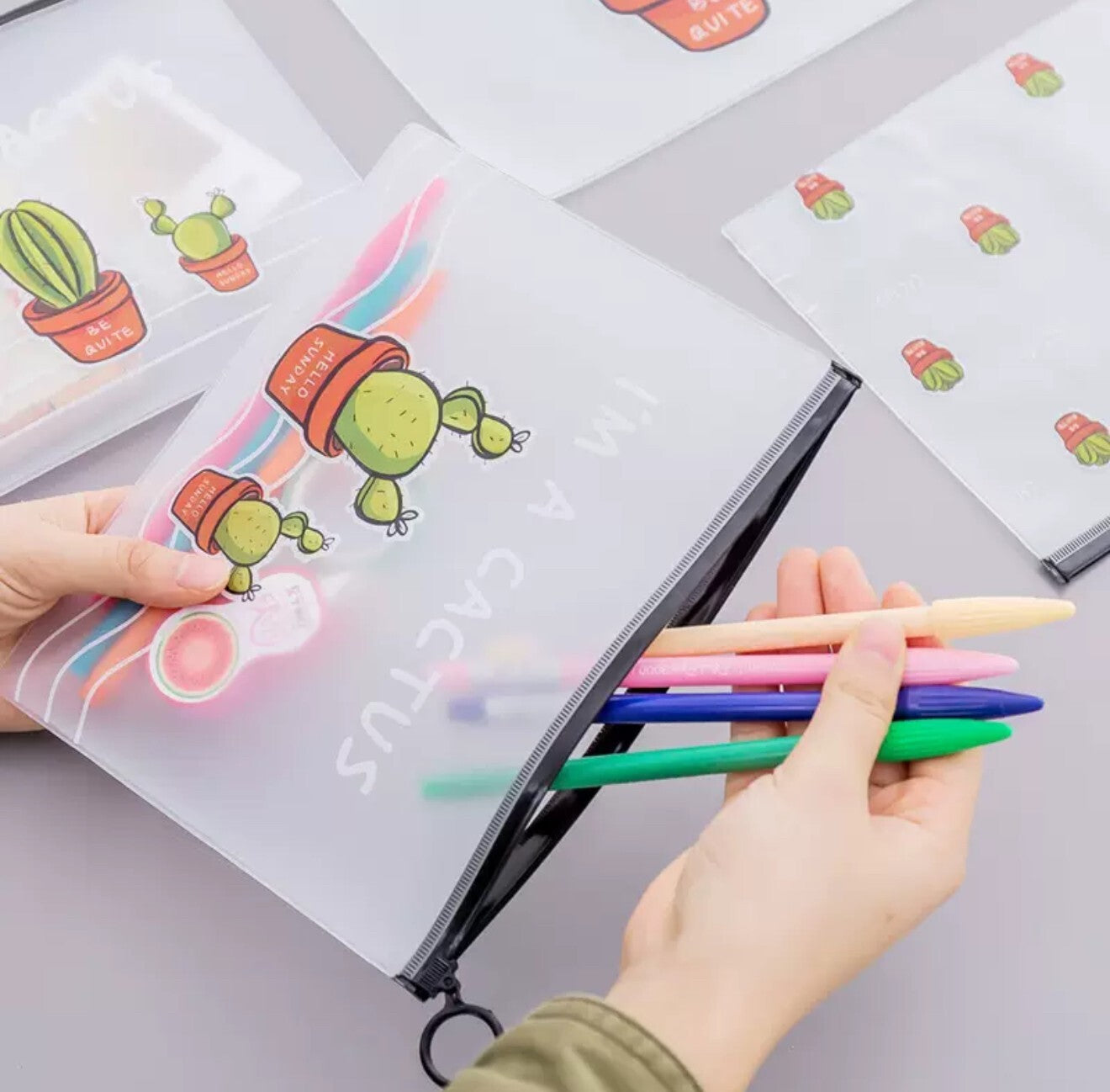 Pencil Case for  Girls Boys Children  Large  Cactus School Pencil Cases
