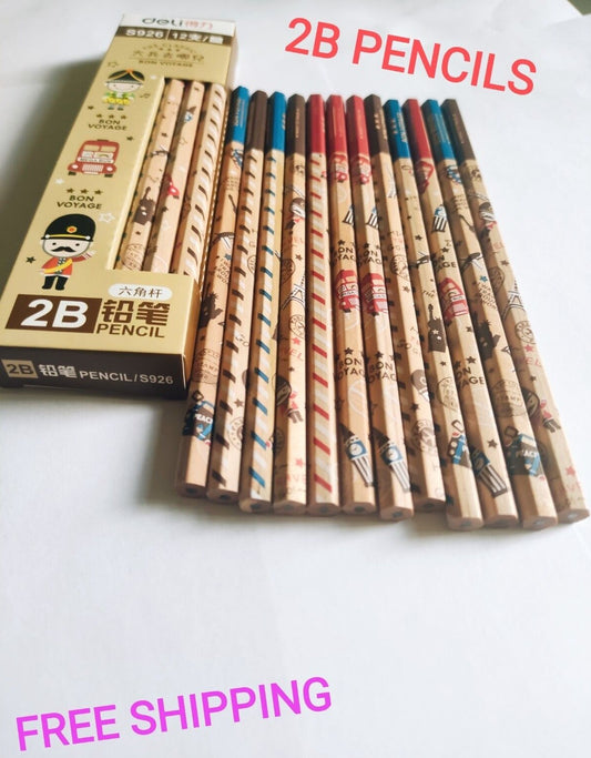 2B Unsharpened Quality Wood Pencil for Drawing Sketch School Office Home 12PCS