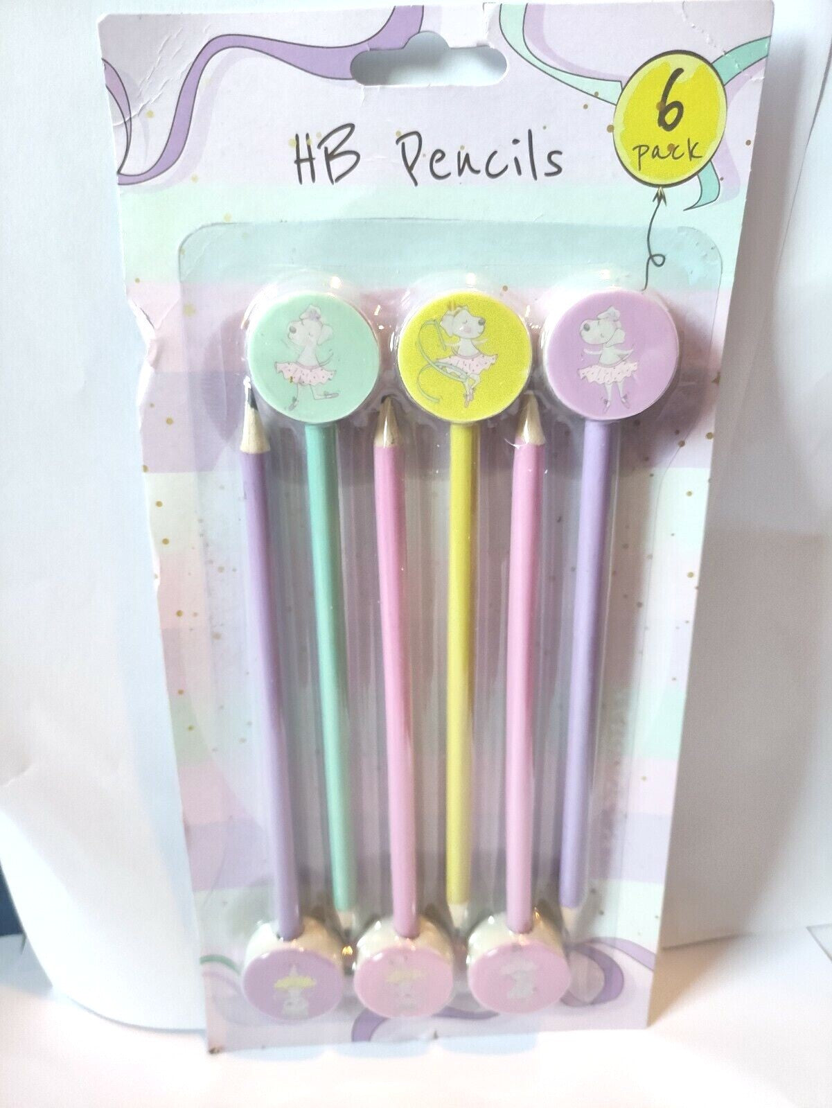 HB Pencils with Erasers Topped Ballerine Erasers for Children Kids School Home
