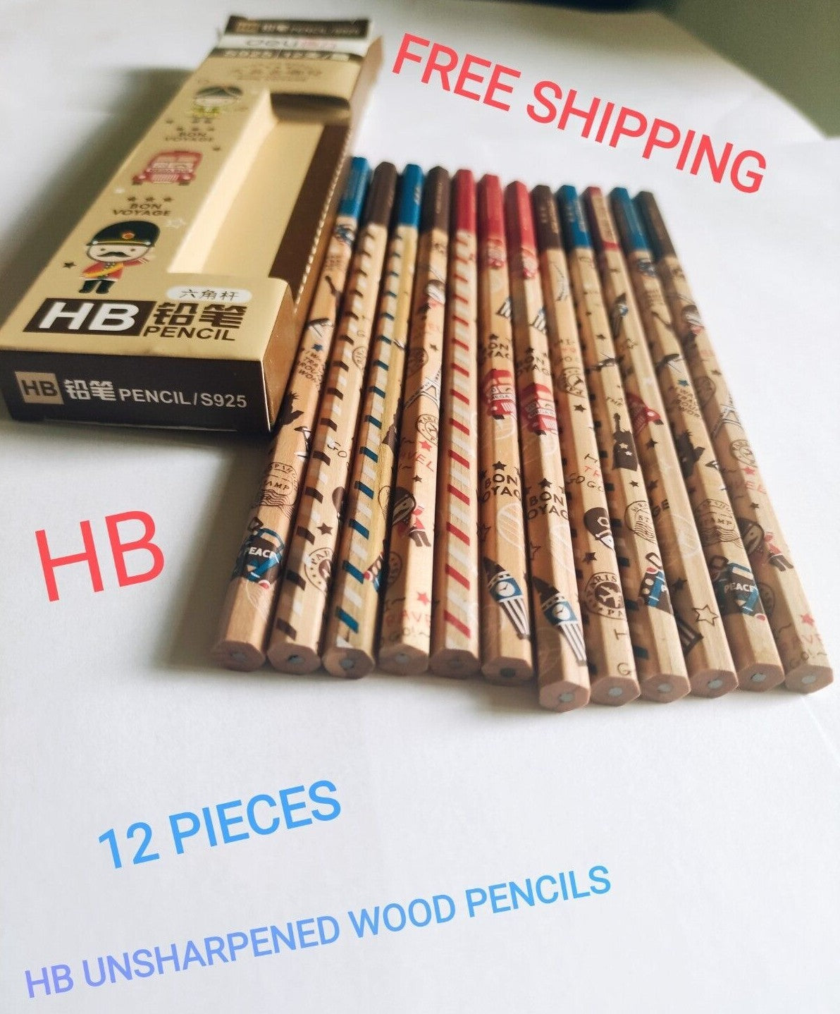 HB Unsharpened Wood Pencils for Drawing Sketch School Office Home 12PCS