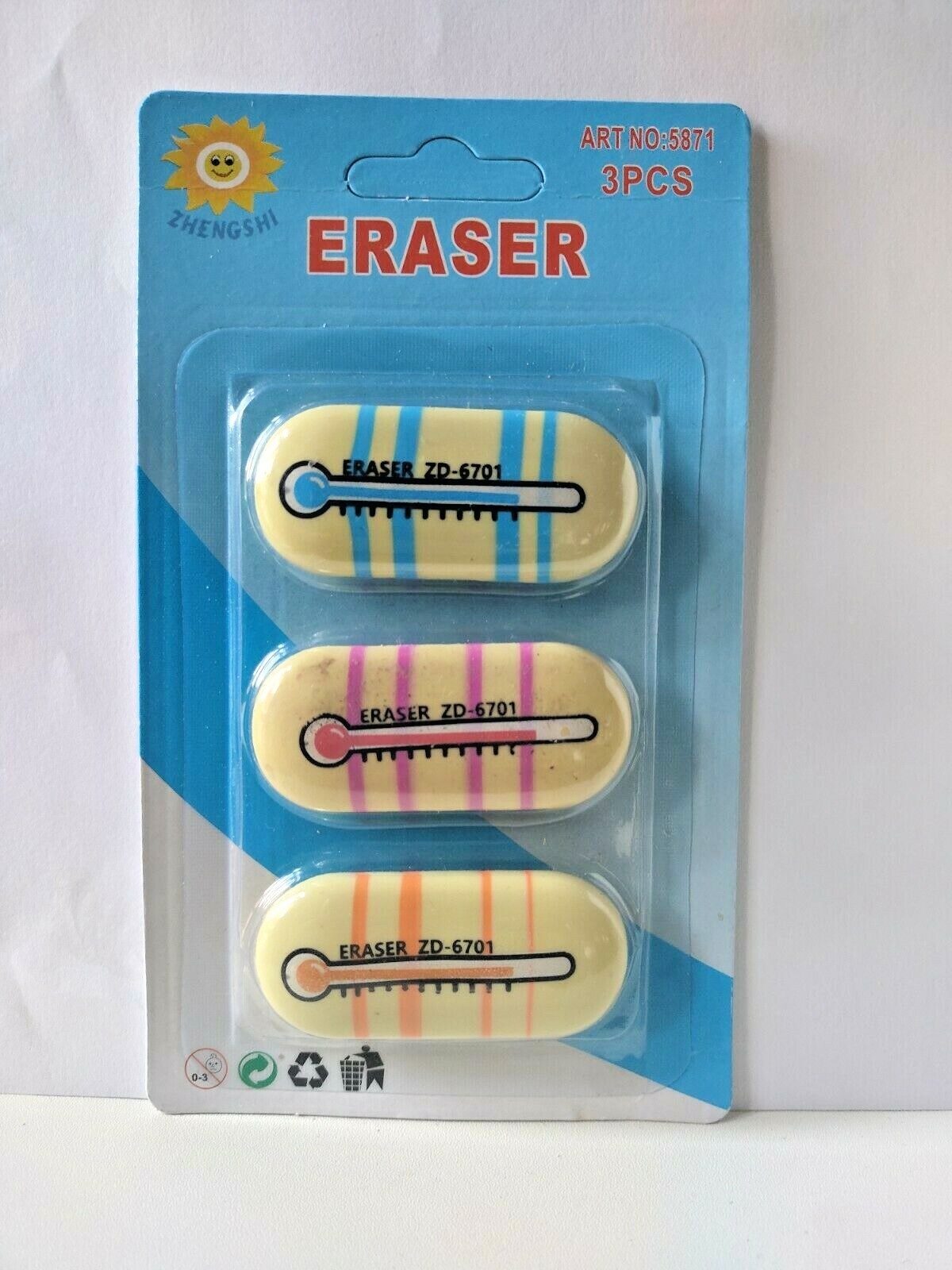 Temperature Erasers Set Children Boys Girl Kids Home Office School 3 Pieces New