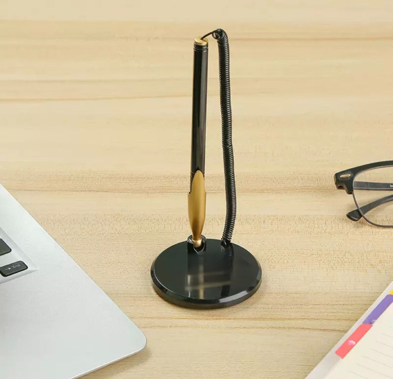 Reception Pen Desk Set On Chain With Stand- Black Counter Pen New