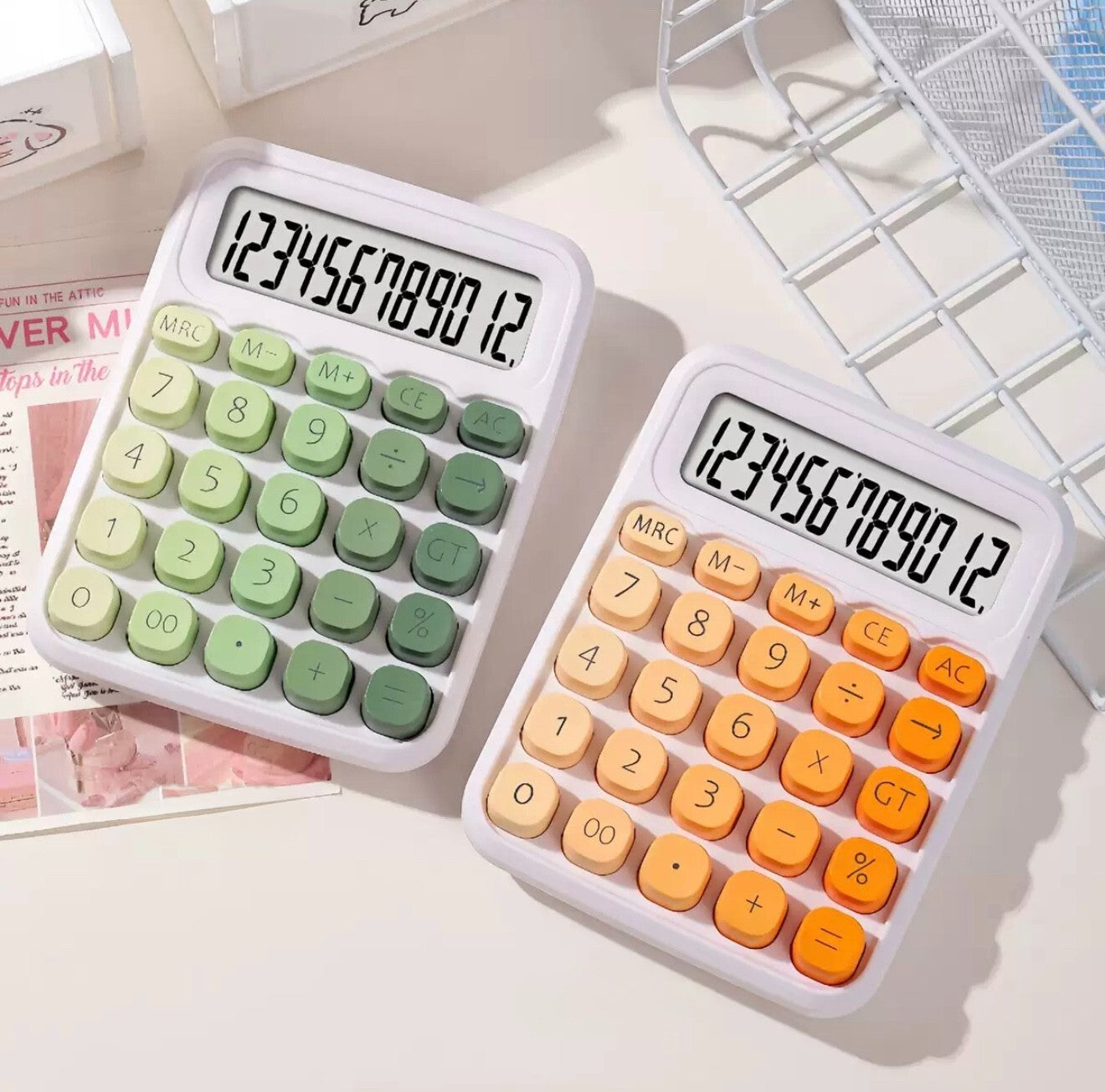 DIGITS DISPLAY DESKTOP CALCULATOR, JUMBO LARGE BUTTONS- 12 DIGITS RANDOM COLOURS