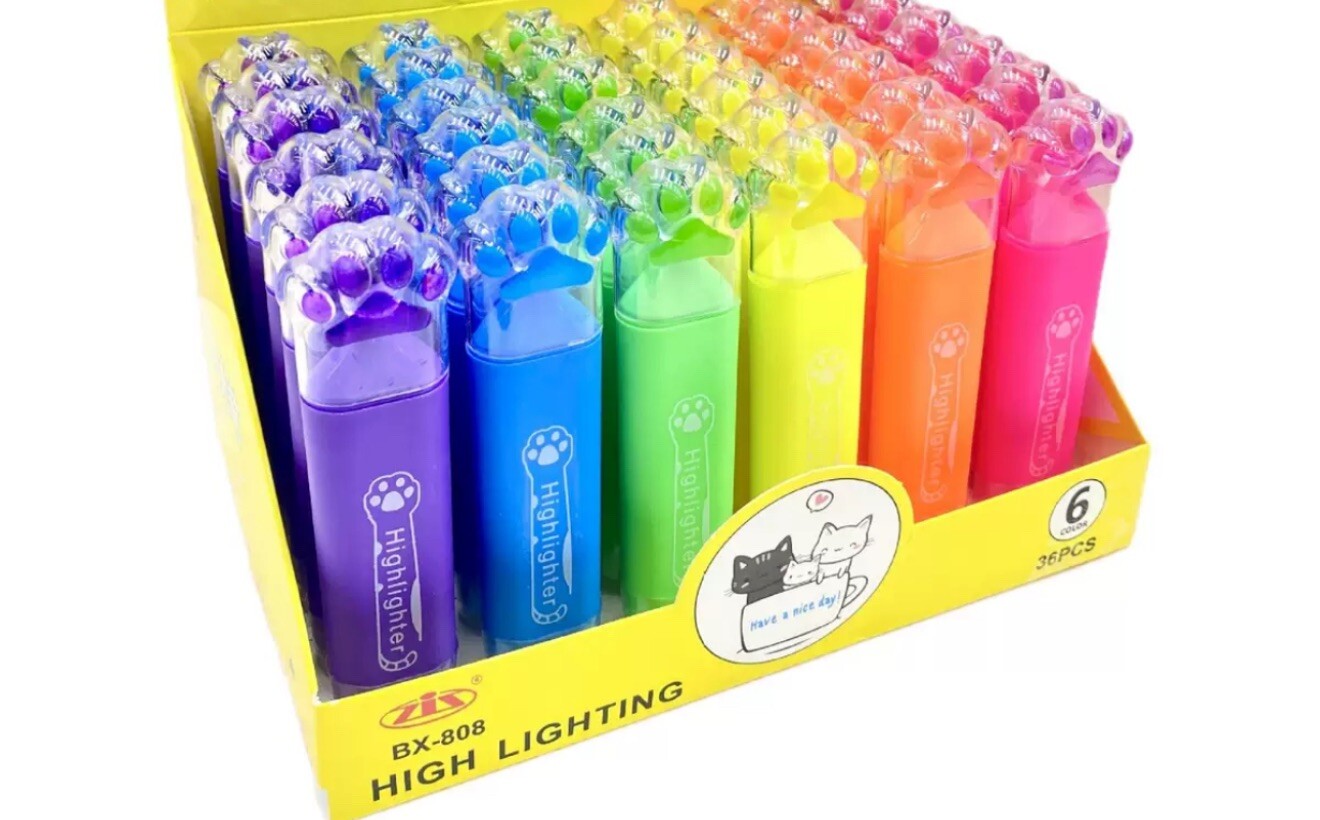 6PCS HIGHLIGHTER PENS ASSORTED BRIGHT COLOURS MARKERS SCHOOL OFFICE