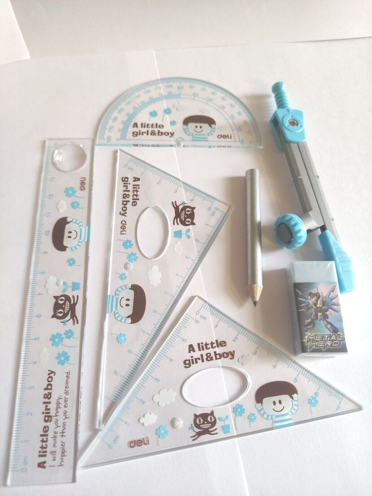 Maths Geometry Set Compass Ruler Protractor Box 7PCS For Boys Girls School Home
