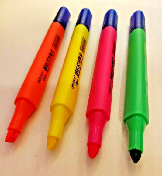 HIGHLIGHTER PENS MARKER ASSORTED BRIGHT COLOURS FOR SCHOOL OFFICE 4PCS