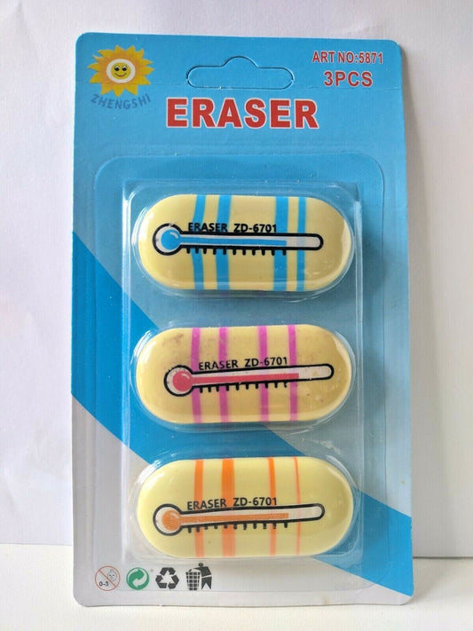 Temperature Erasers Set Children Boys Girl Kids Home Office School 3 Pieces New