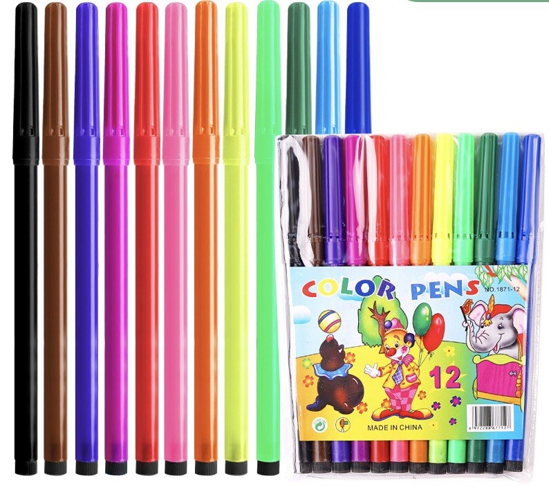 Felt Tip Fibre Pens Set Fine Drawing Colouring Art School Colour Kids 24PCS