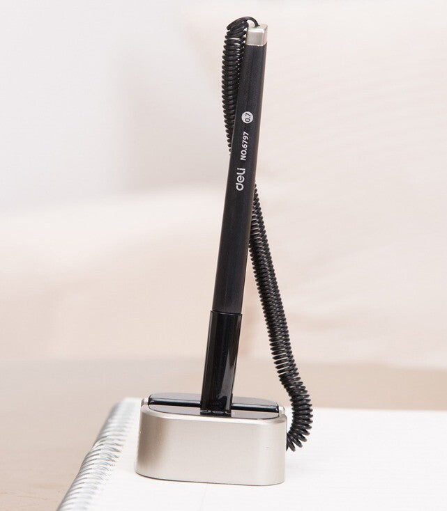 Reception Pen Desk Set On Chain With Stand- Black Counter Pen Brand New
