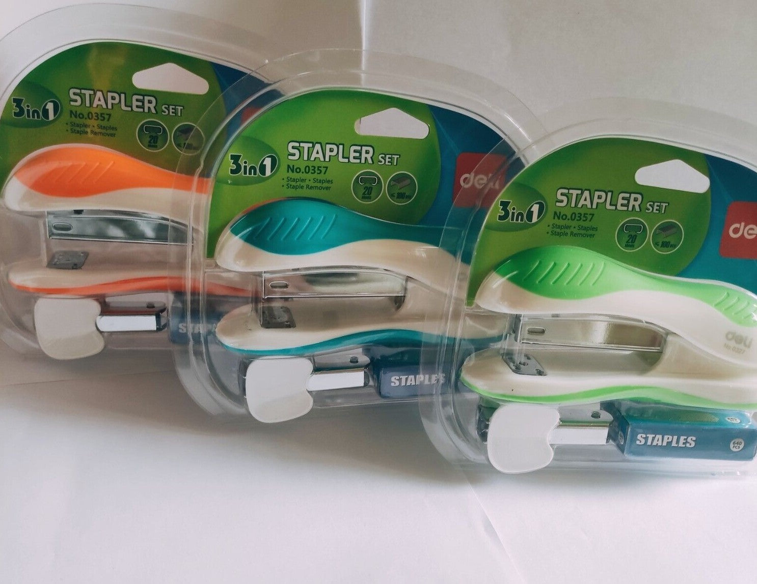  Deli 3 in 1 Stapler Set for Office School Business Random Colours Brand New