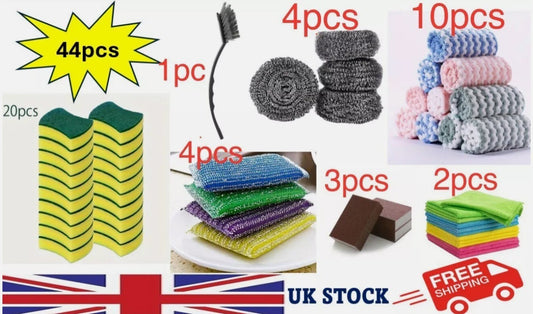 Sponge Scourers Dish Pads Kitchen Cleaning Washing Up Scouring Pack 44Pcs