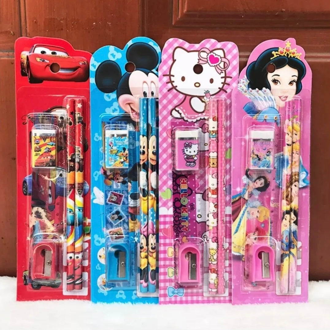 DISNEY 5PCS SET STATIONERY RULER SHARPENER PENCIL ERASER  SET FOR KIDS SCHOOL