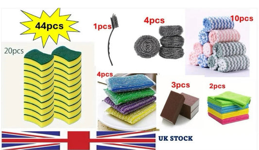 44pcs Complete Kitchen Cleaning Sets With Multi-Purpose Sponges Brand New