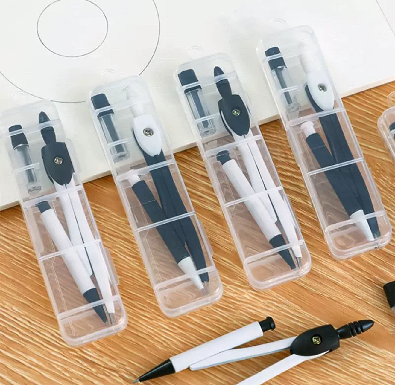 Technical Drawing Compass Set Boxed Case Geometry School Protractor Drafting